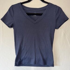 Hollister Womens V Neck Top M Blue Capsule Normcore Neutral Stretch Minimalist